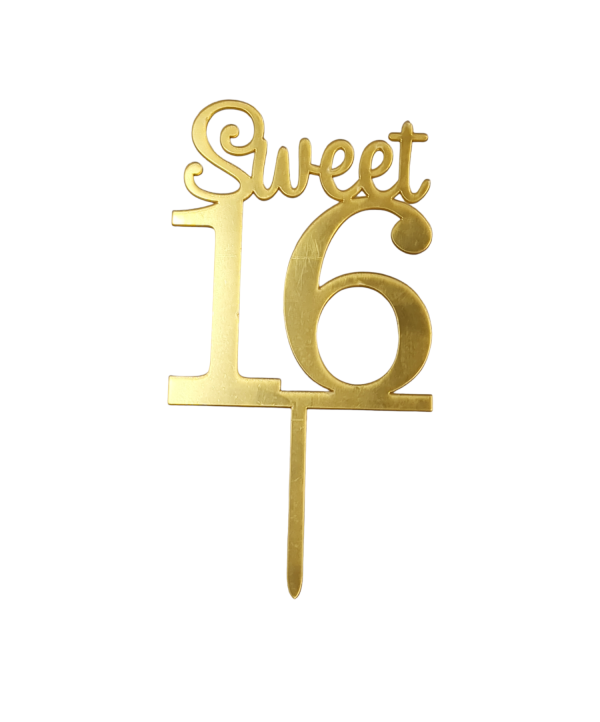 Gold Acrylic Sweet 16 Cake Topper