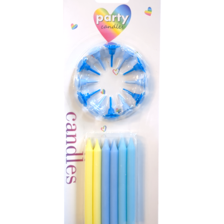 12-Pieces Blue Colour Theme Birthday Candles with Handle Set