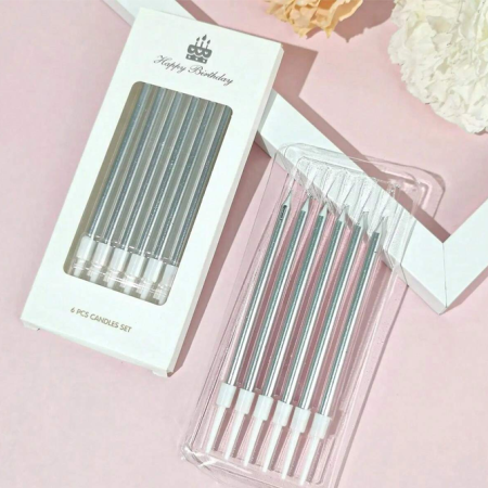 Silver Colour Candle 6pcs set